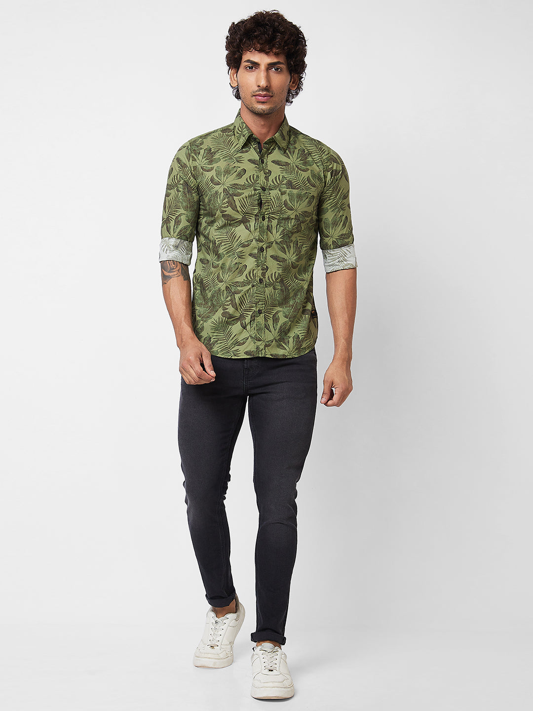 Spykar Green PRINTED FULL SLEEVE Shirt For Men