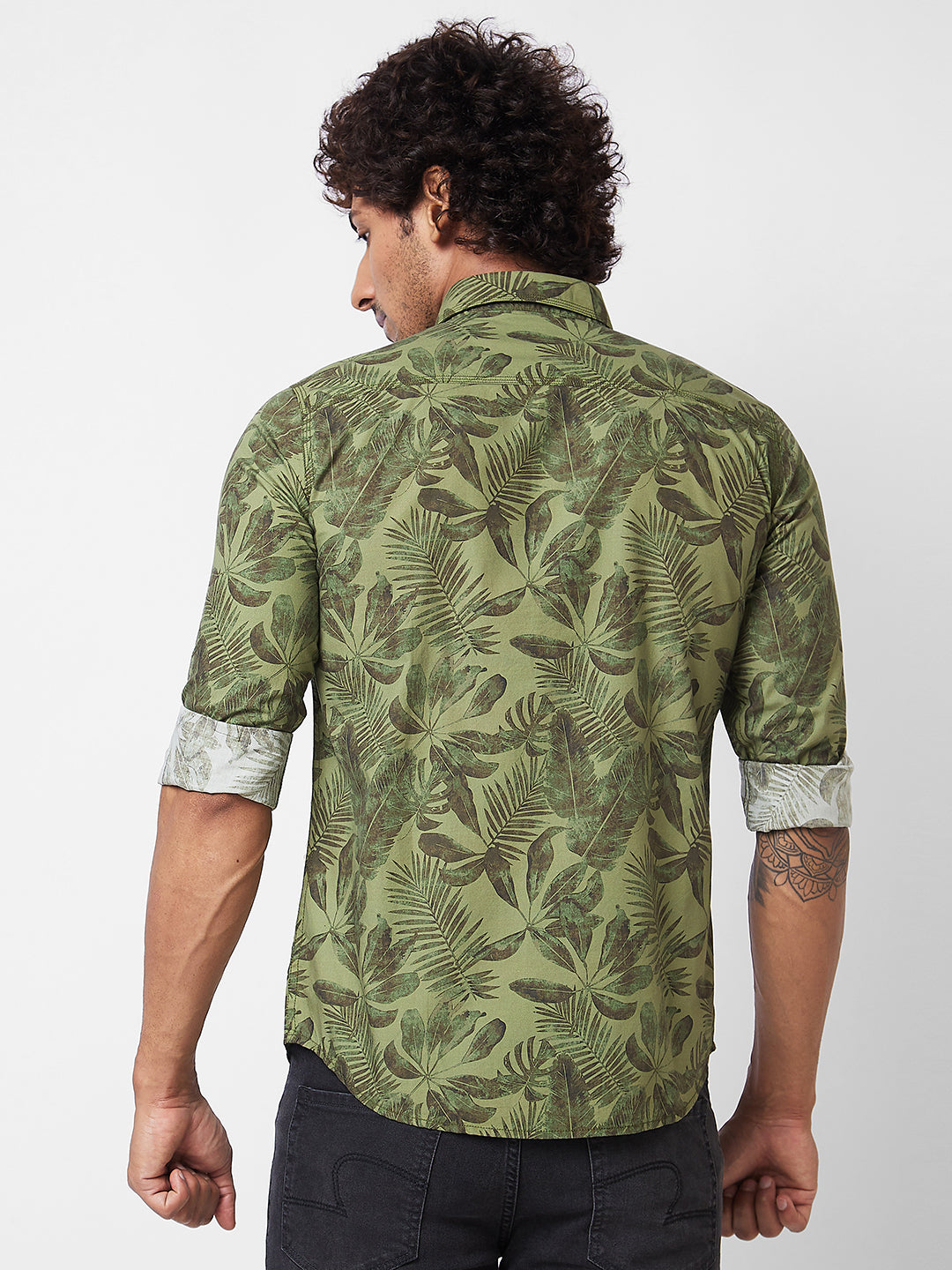 Spykar Green PRINTED FULL SLEEVE Shirt For Men