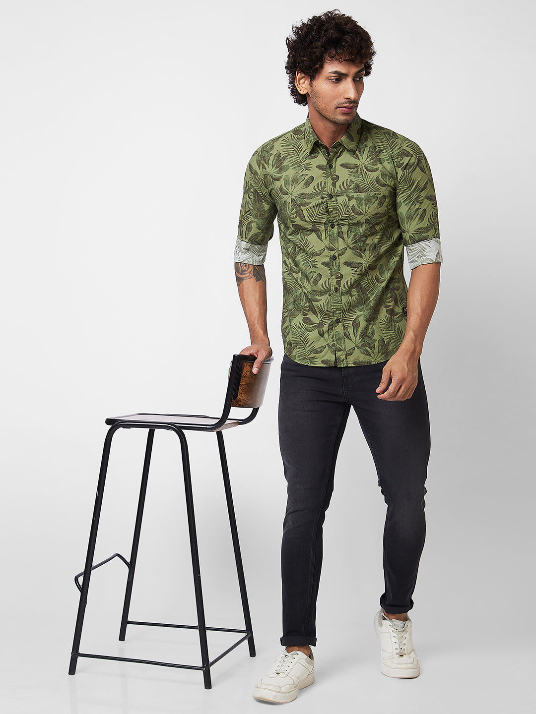 Spykar Green PRINTED FULL SLEEVE Shirt For Men