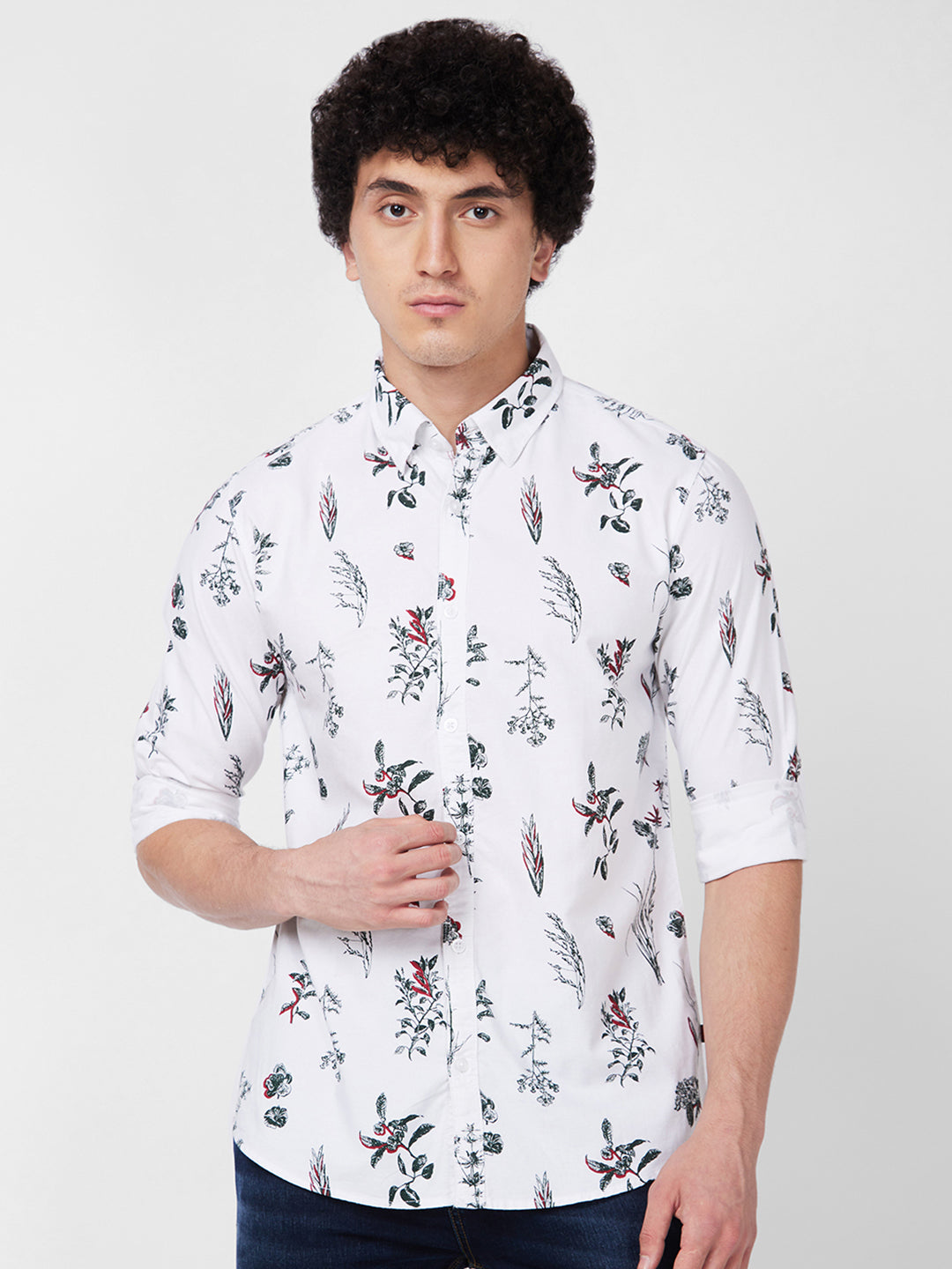 Spykar White PRINTED FULL SLEEVE Shirt For Men