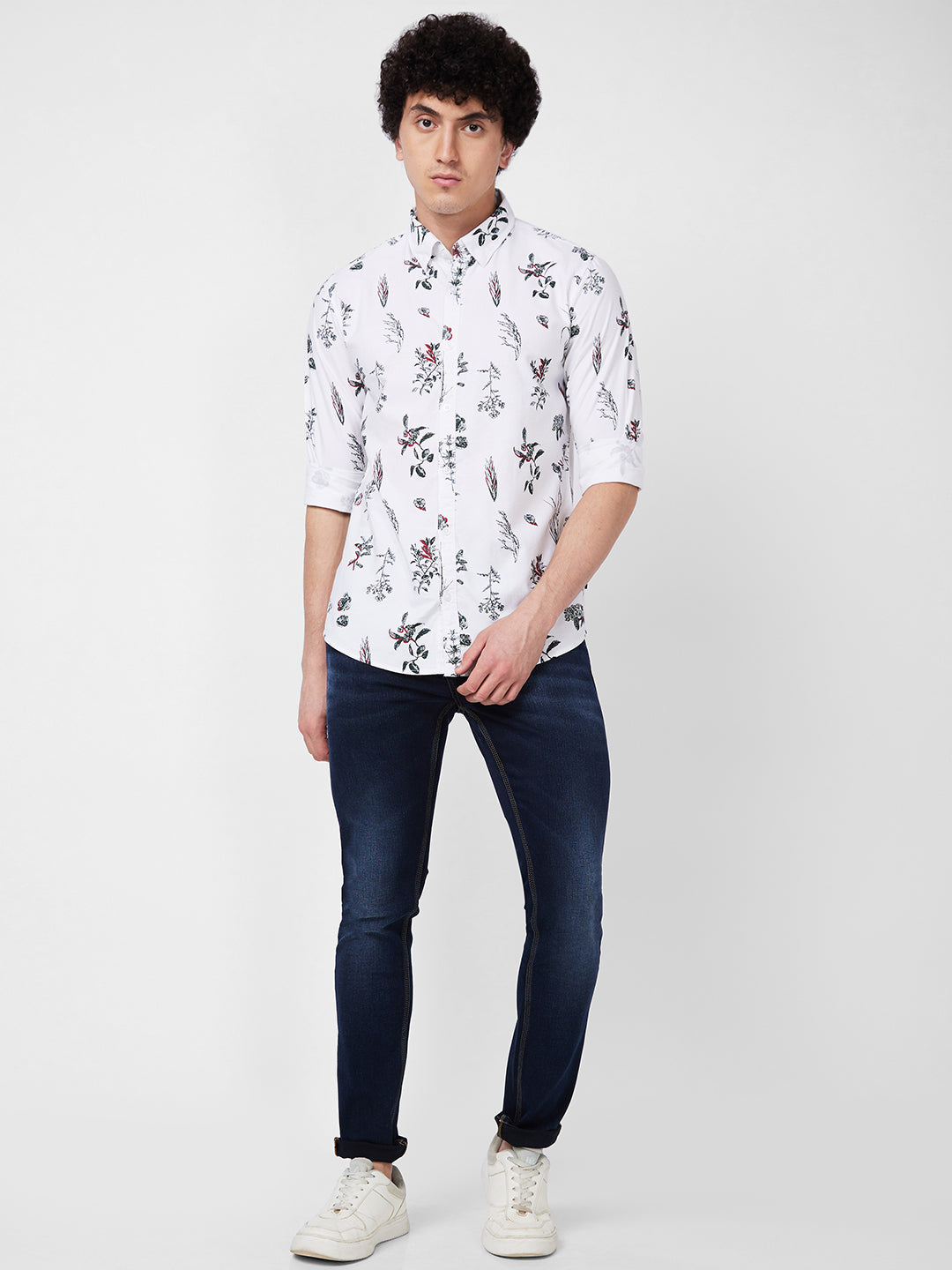 Spykar White PRINTED FULL SLEEVE Shirt For Men