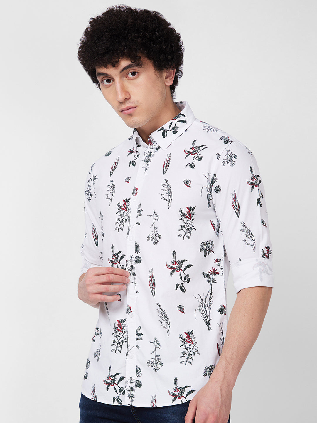 Spykar White PRINTED FULL SLEEVE Shirt For Men