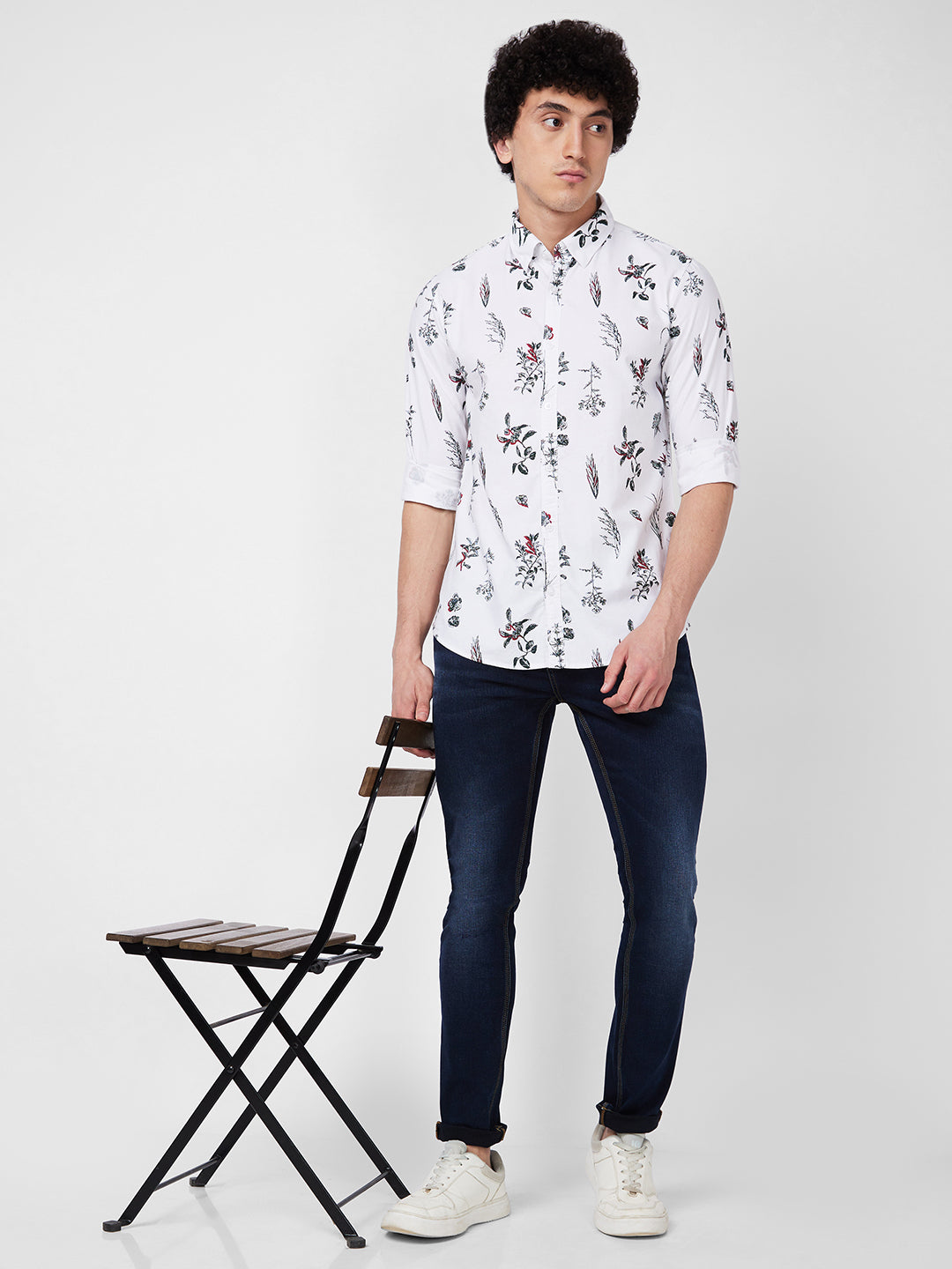 Spykar White PRINTED FULL SLEEVE Shirt For Men