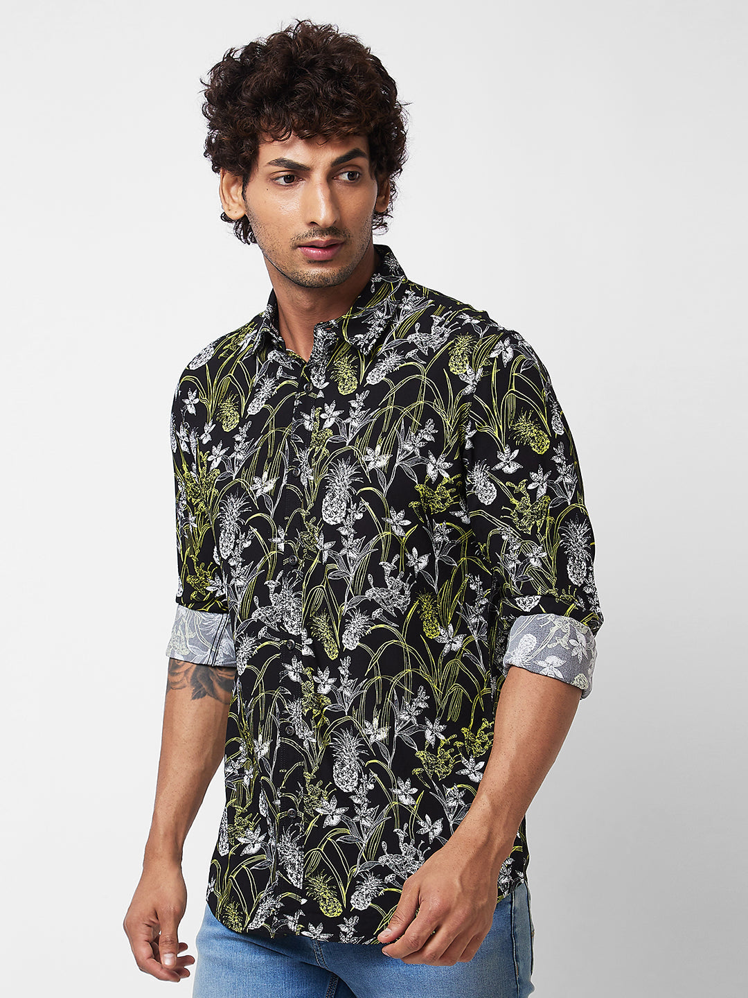 Spykar Black PRINTED FULL SLEEVE Shirt For Men
