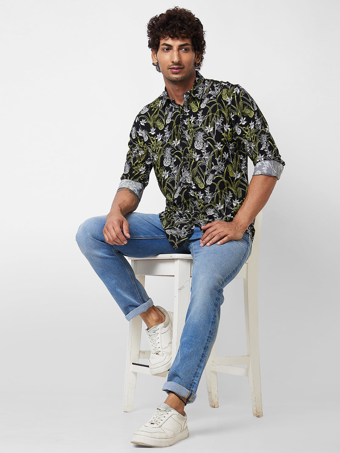 Spykar Black PRINTED FULL SLEEVE Shirt For Men