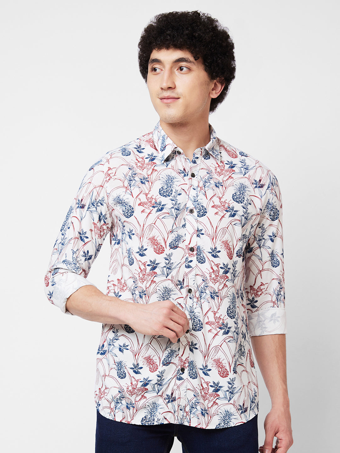 Spykar White PRINTED FULL SLEEVE Shirt For Men