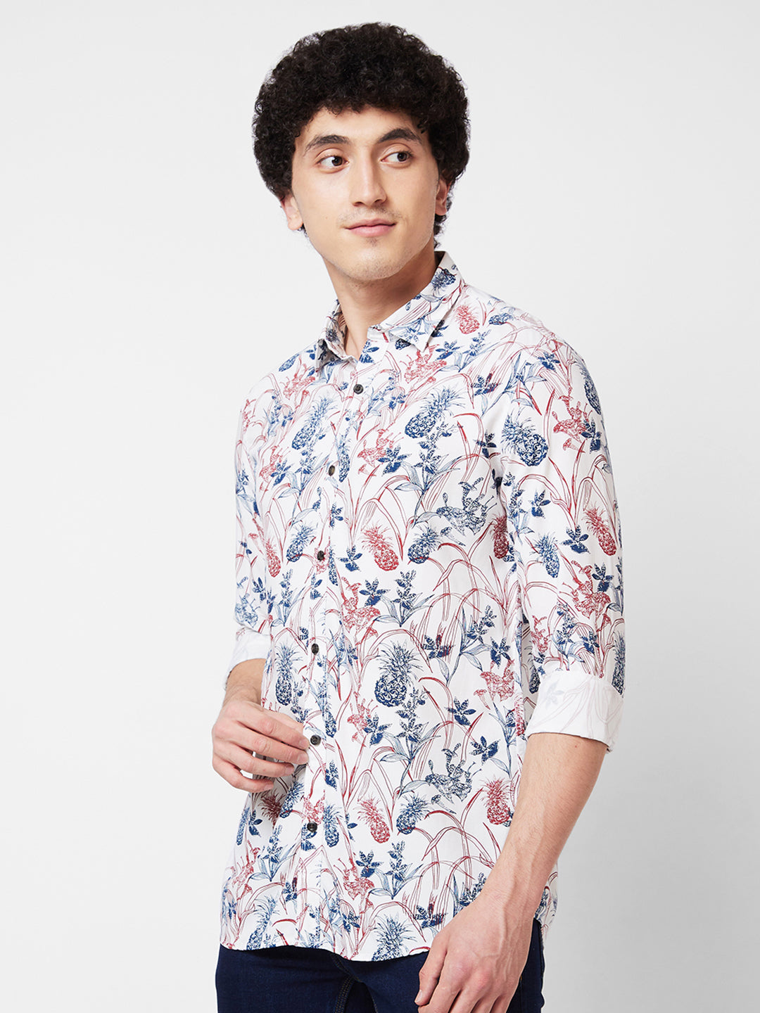 Spykar White PRINTED FULL SLEEVE Shirt For Men