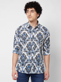 Spykar Blue PRINTED FULL SLEEVE Shirt For Men