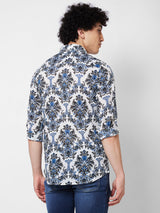 Spykar Blue PRINTED FULL SLEEVE Shirt For Men