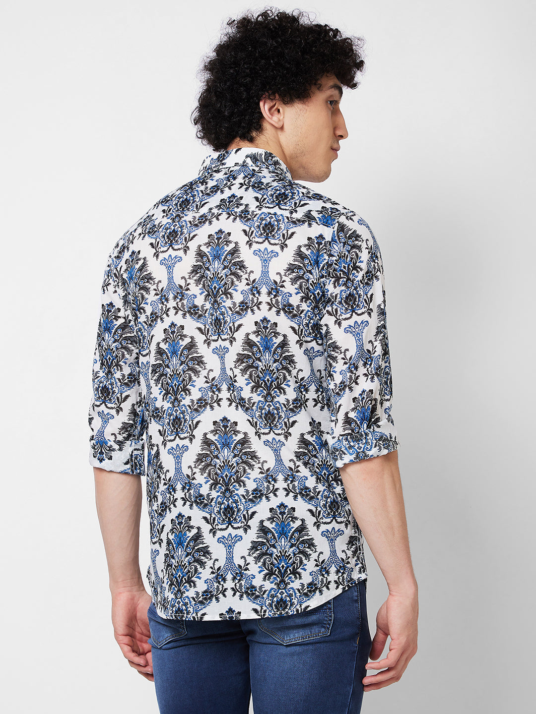 Spykar Blue PRINTED FULL SLEEVE Shirt For Men