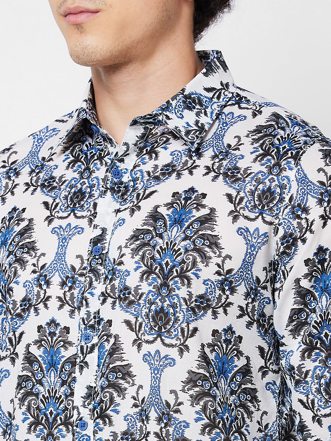 Spykar Blue PRINTED FULL SLEEVE Shirt For Men