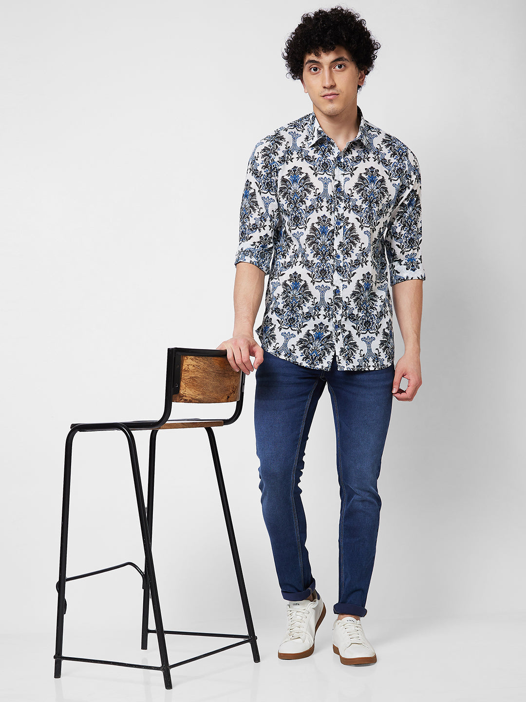 Spykar Blue PRINTED FULL SLEEVE Shirt For Men