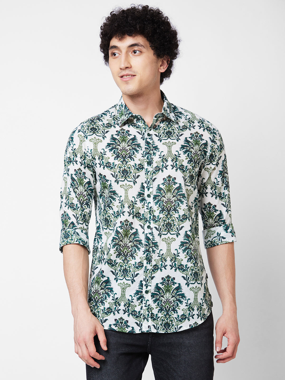 Spykar Green PRINTED FULL SLEEVE Shirt For Men