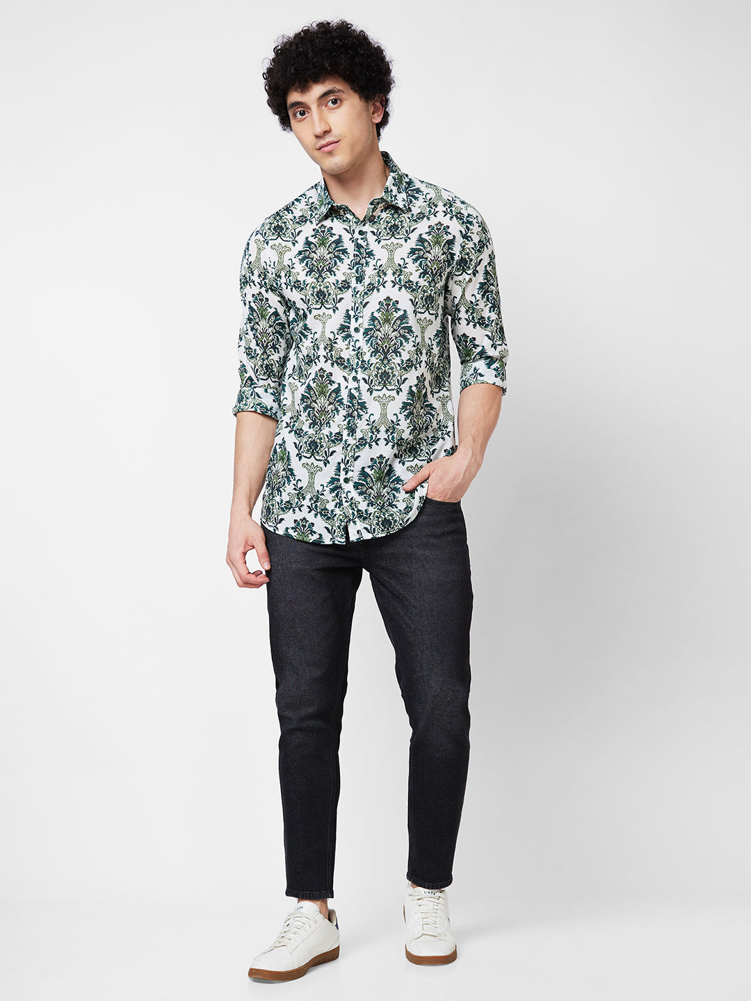 Spykar Green PRINTED FULL SLEEVE Shirt For Men