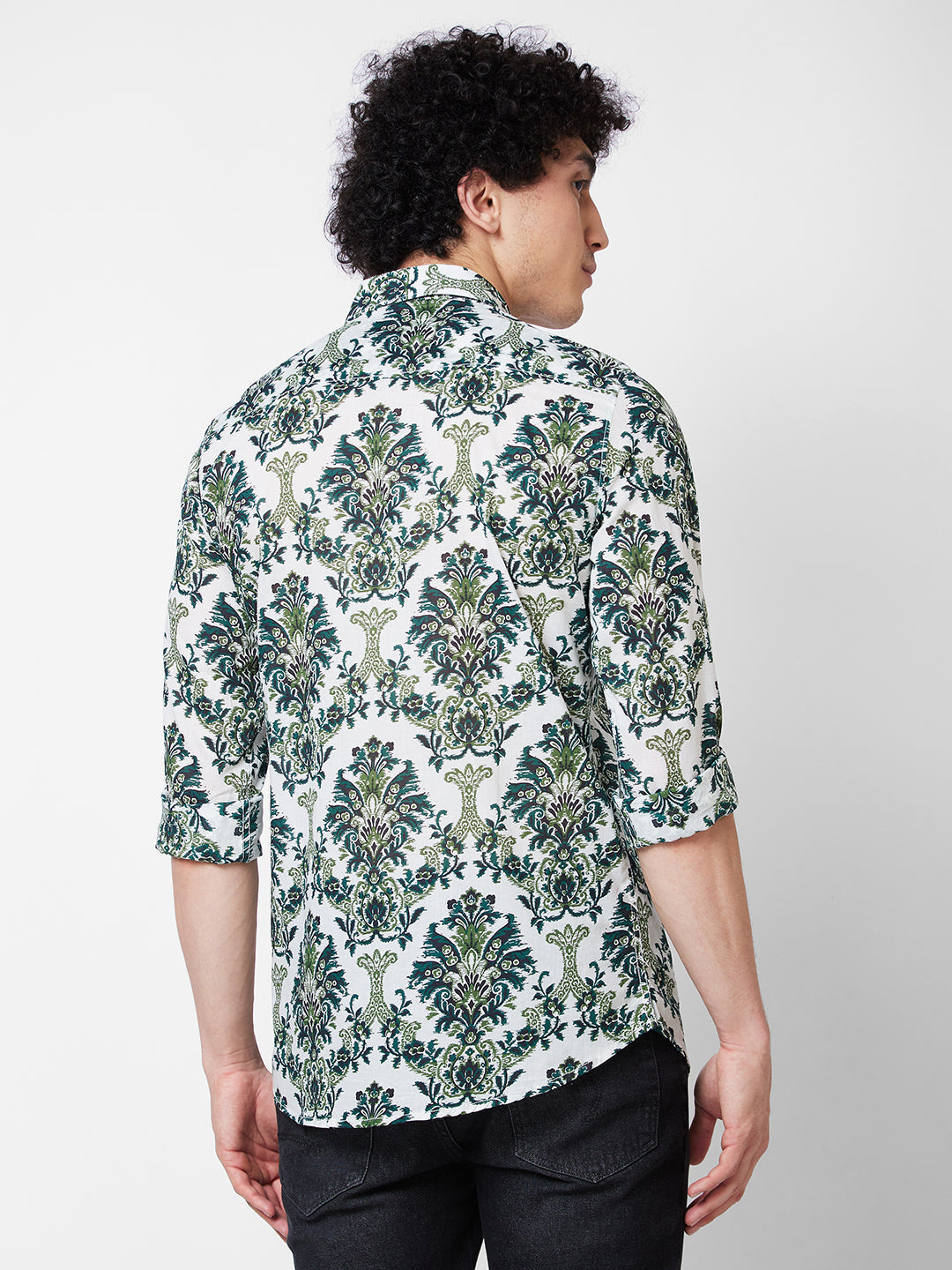 Spykar Green PRINTED FULL SLEEVE Shirt For Men