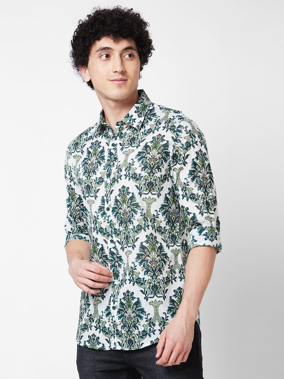 Spykar Green PRINTED FULL SLEEVE Shirt For Men