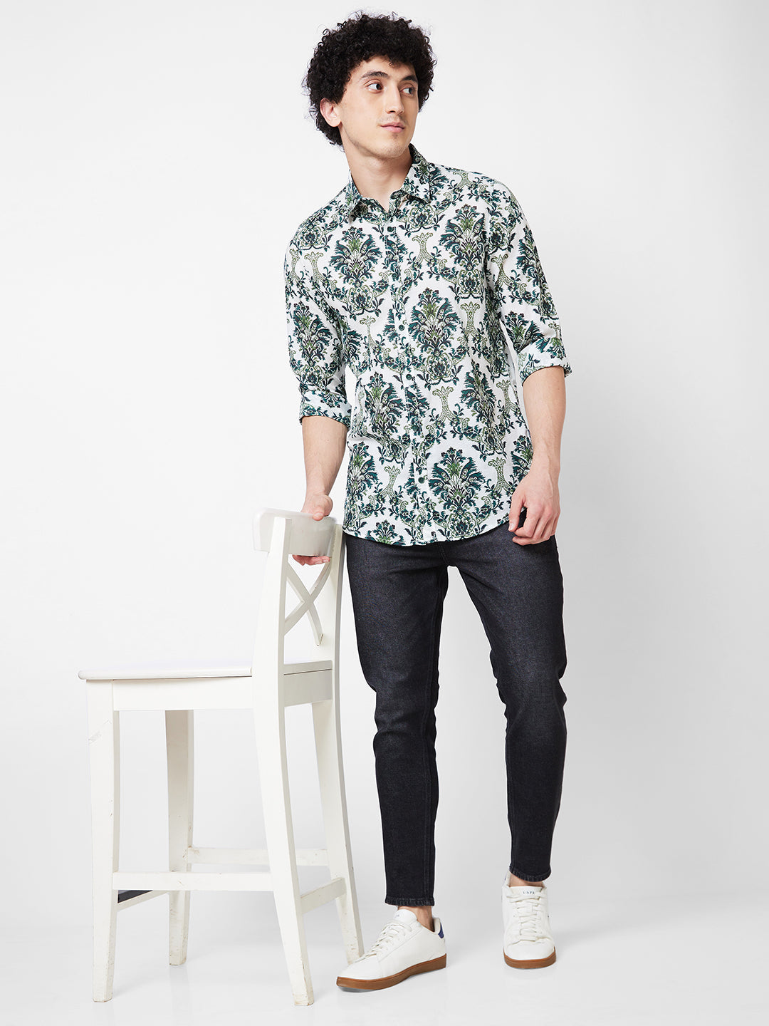 Spykar Green PRINTED FULL SLEEVE Shirt For Men