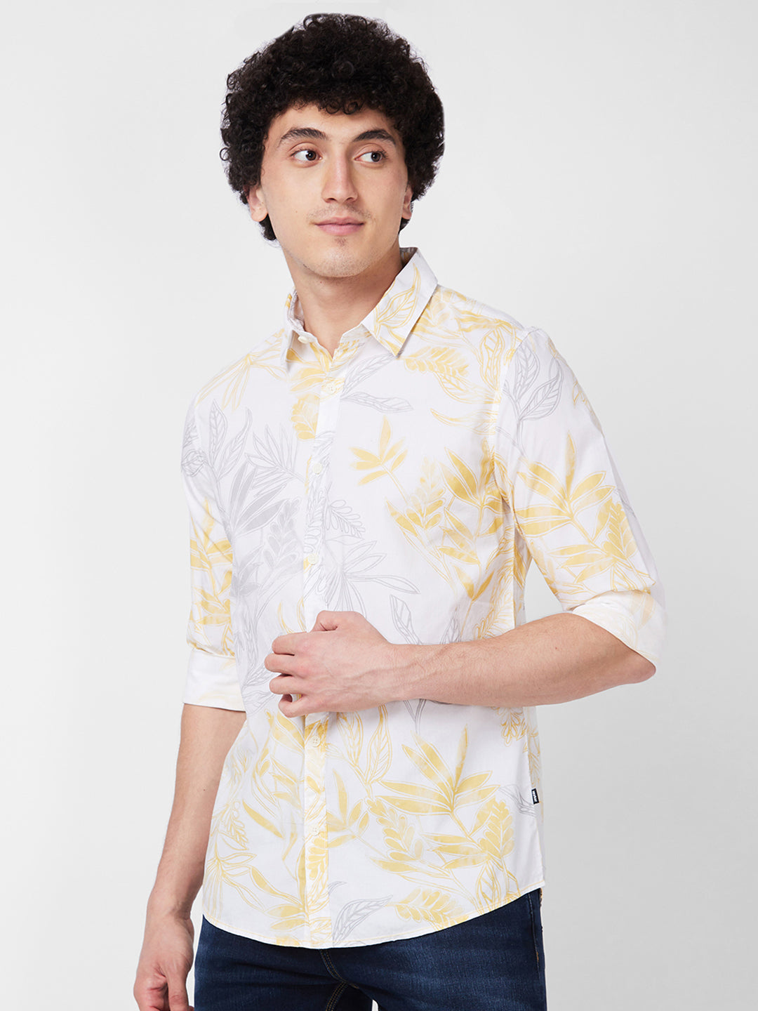 Spykar Yellow PRINTED FULL SLEEVE Shirt For Men