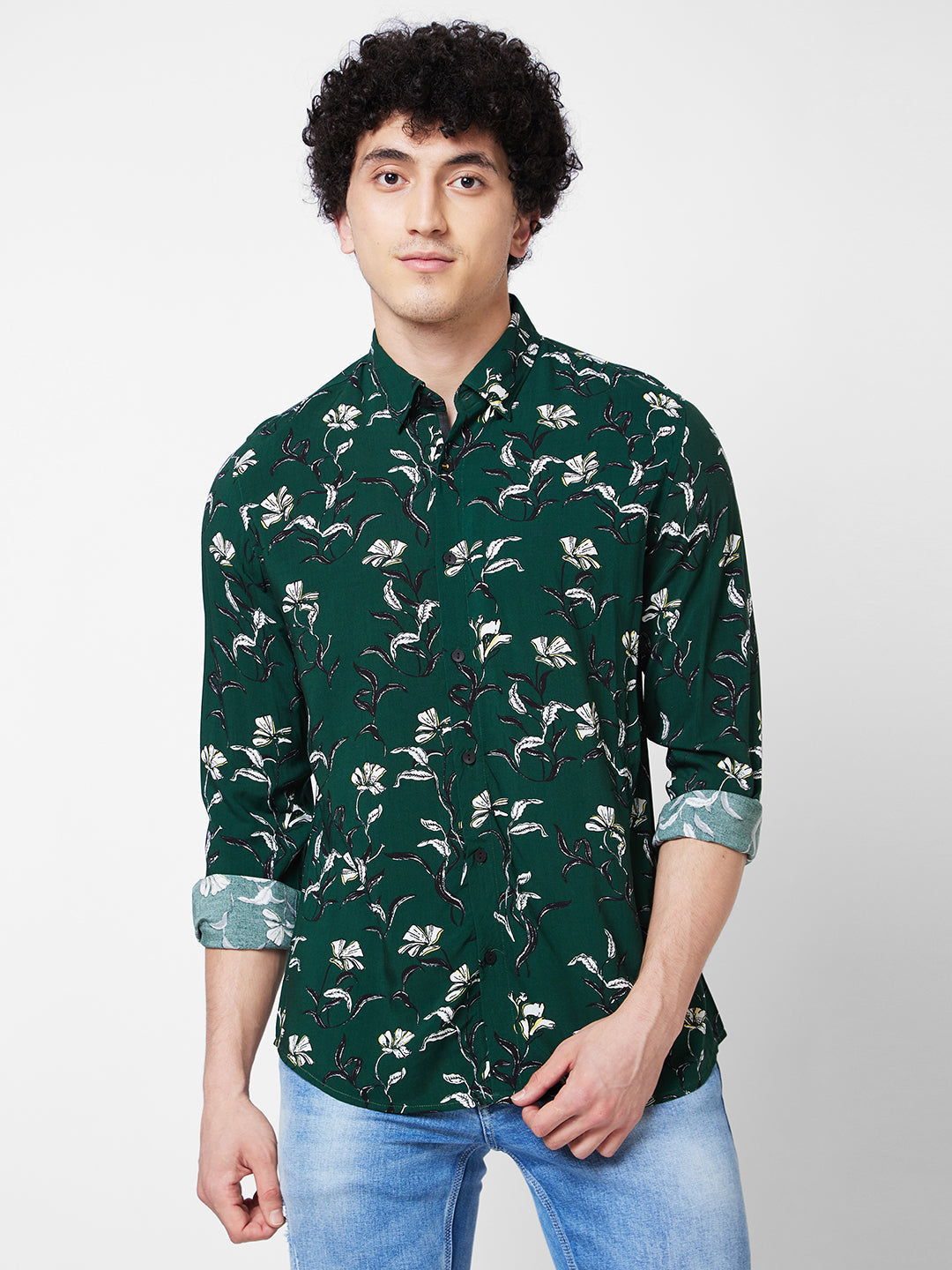 Spykar Green PRINTED FULL SLEEVE Shirt For Men