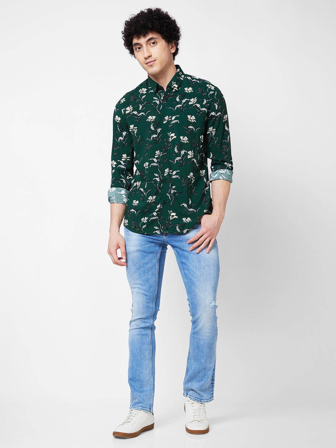 Spykar Green PRINTED FULL SLEEVE Shirt For Men