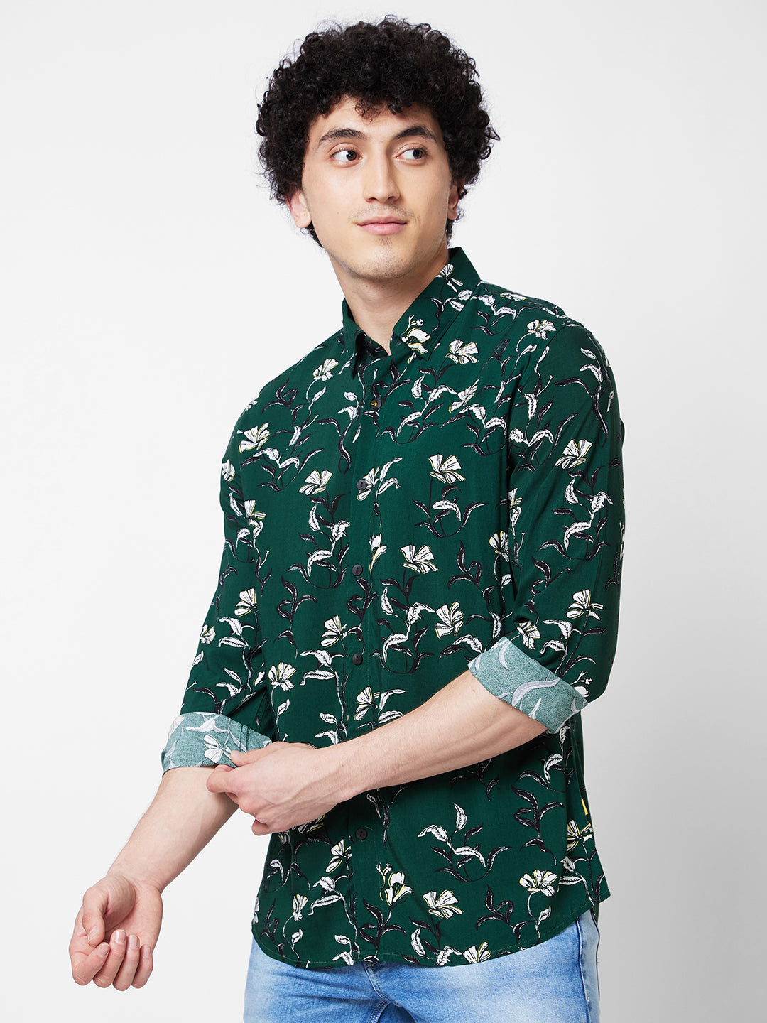 Spykar Green PRINTED FULL SLEEVE Shirt For Men