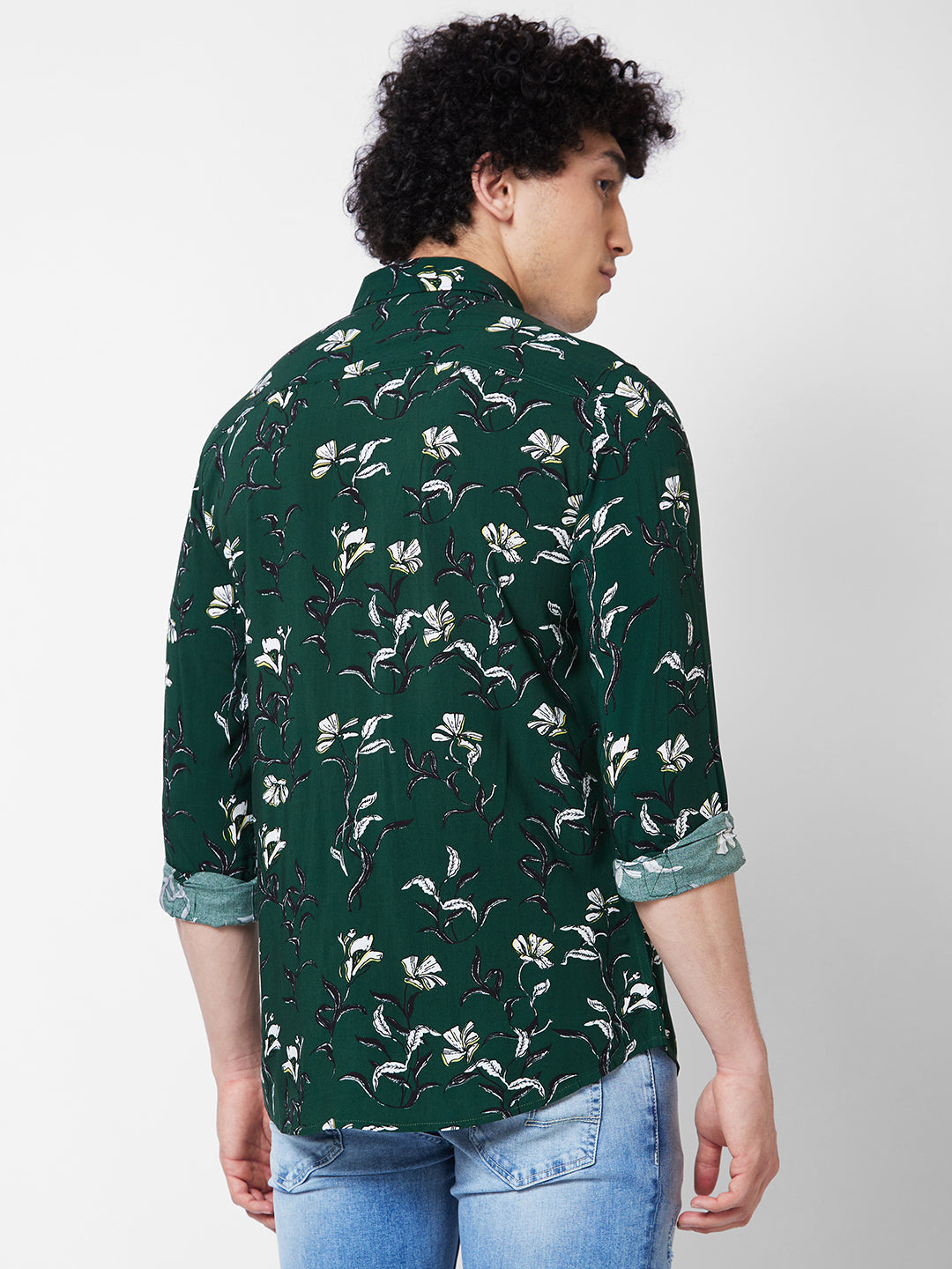 Spykar Green PRINTED FULL SLEEVE Shirt For Men