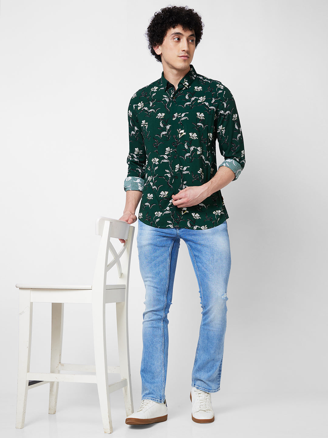 Spykar Green PRINTED FULL SLEEVE Shirt For Men