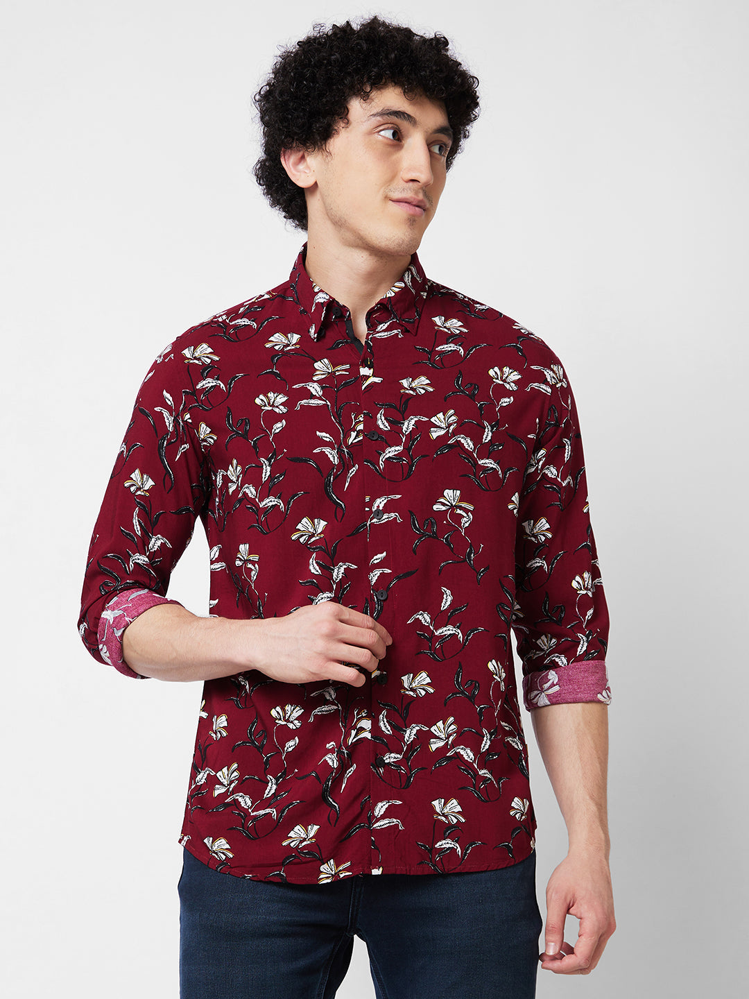 Spykar Red PRINTED FULL SLEEVE Shirt For Men