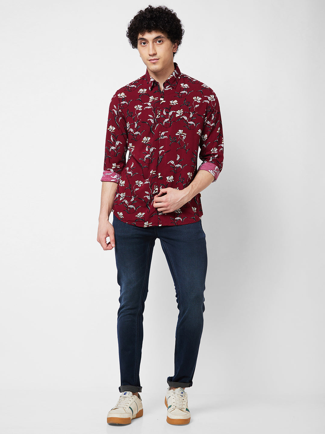 Spykar Red PRINTED FULL SLEEVE Shirt For Men