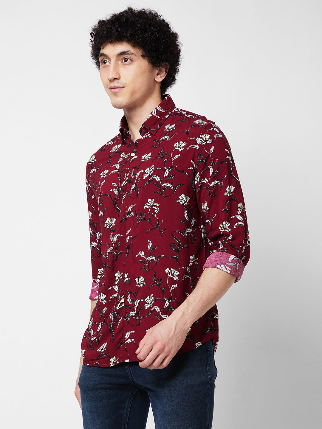 Spykar Red PRINTED FULL SLEEVE Shirt For Men