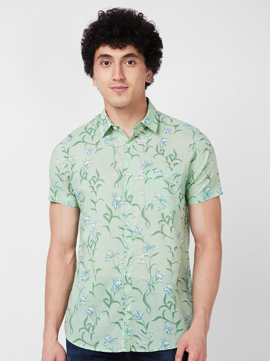 Spykar Green PRINTED HALF SLEEVE Shirt For Men