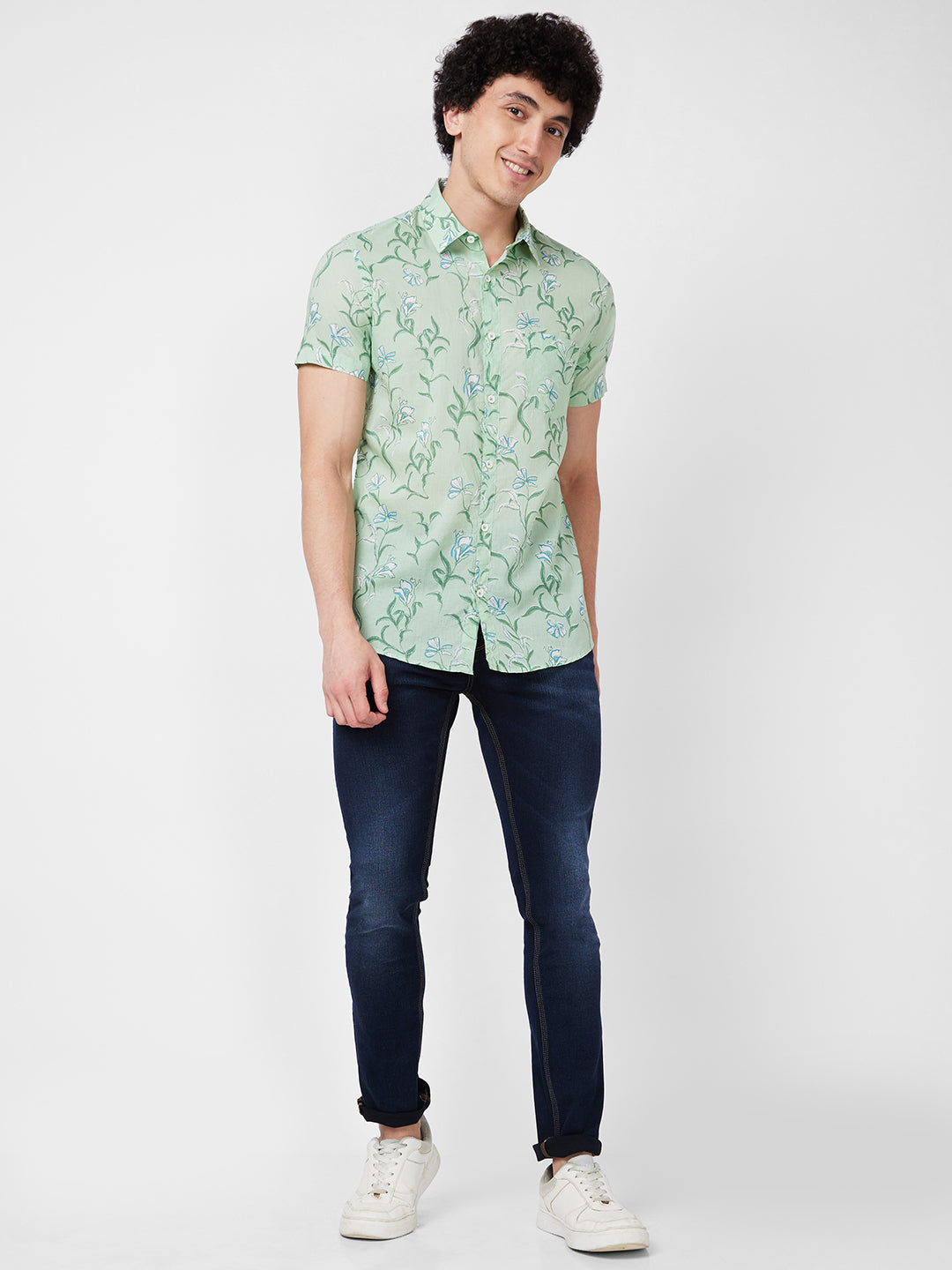 Spykar Green PRINTED HALF SLEEVE Shirt For Men