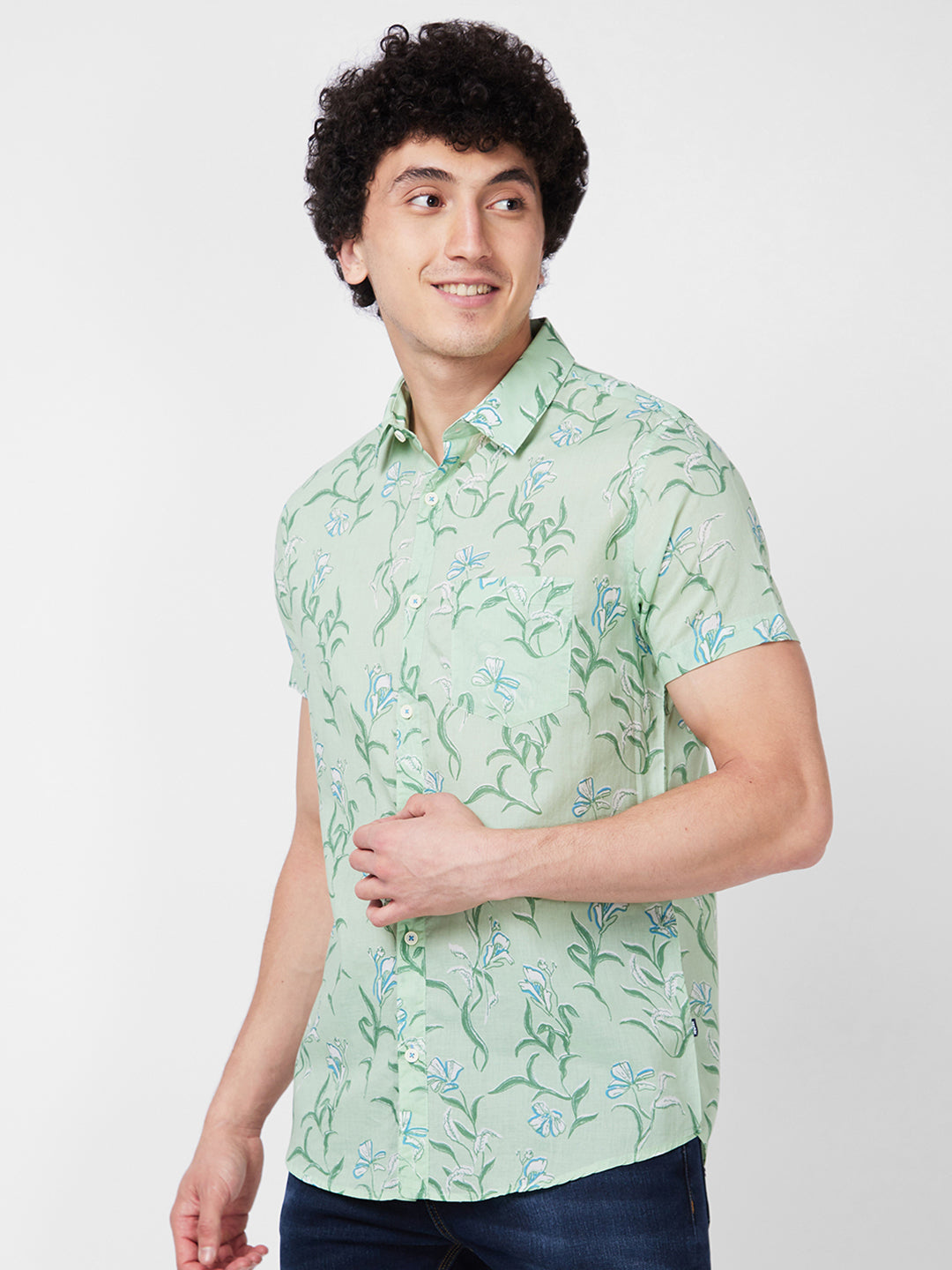 Spykar Green PRINTED HALF SLEEVE Shirt For Men