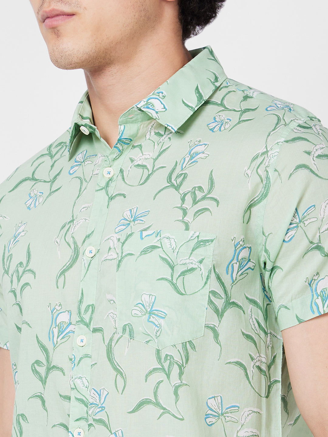 Spykar Green PRINTED HALF SLEEVE Shirt For Men