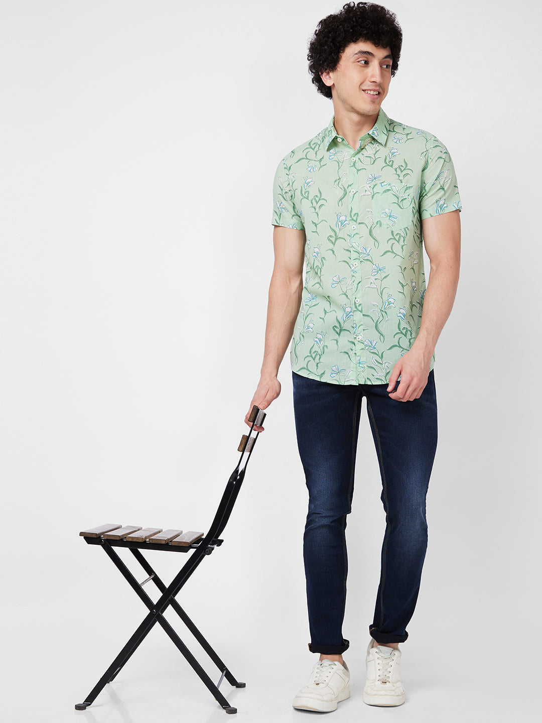 Spykar Green PRINTED HALF SLEEVE Shirt For Men