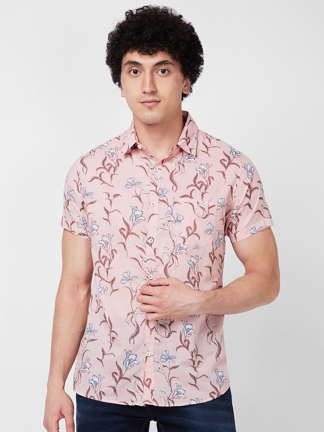 Spykar Peach PRINTED HALF SLEEVE Shirt For Men