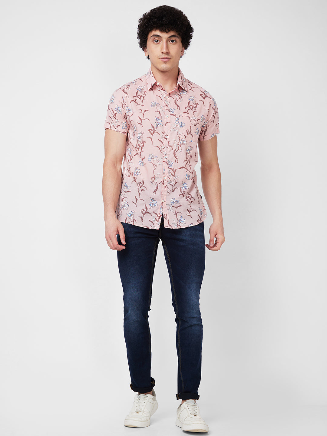 Spykar Peach PRINTED HALF SLEEVE Shirt For Men