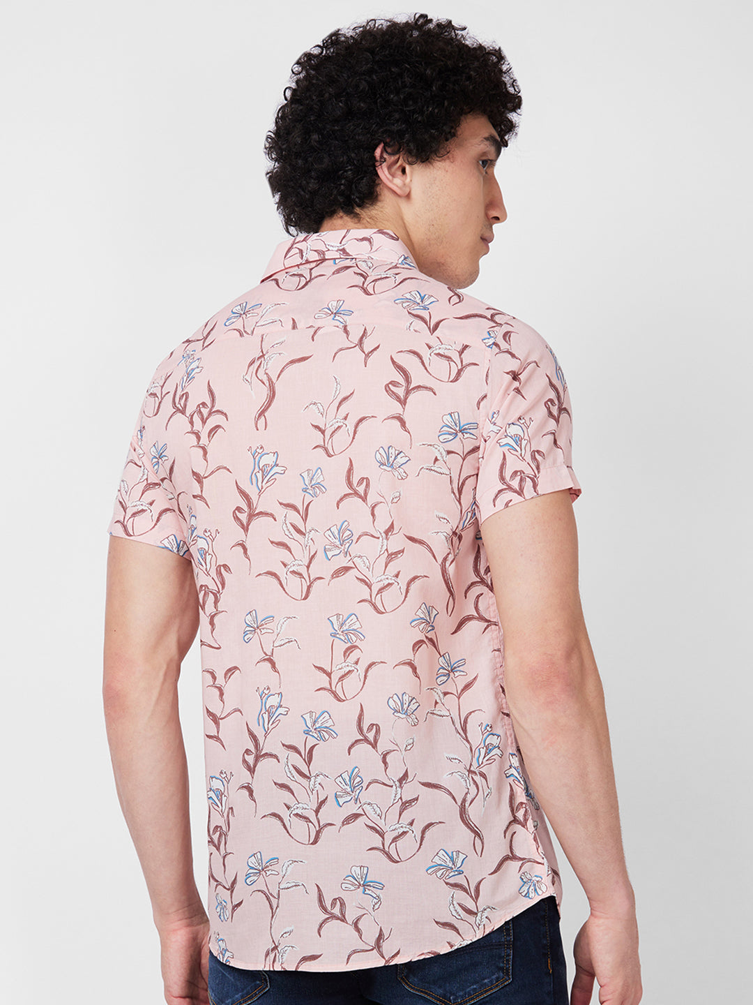 Spykar Peach PRINTED HALF SLEEVE Shirt For Men