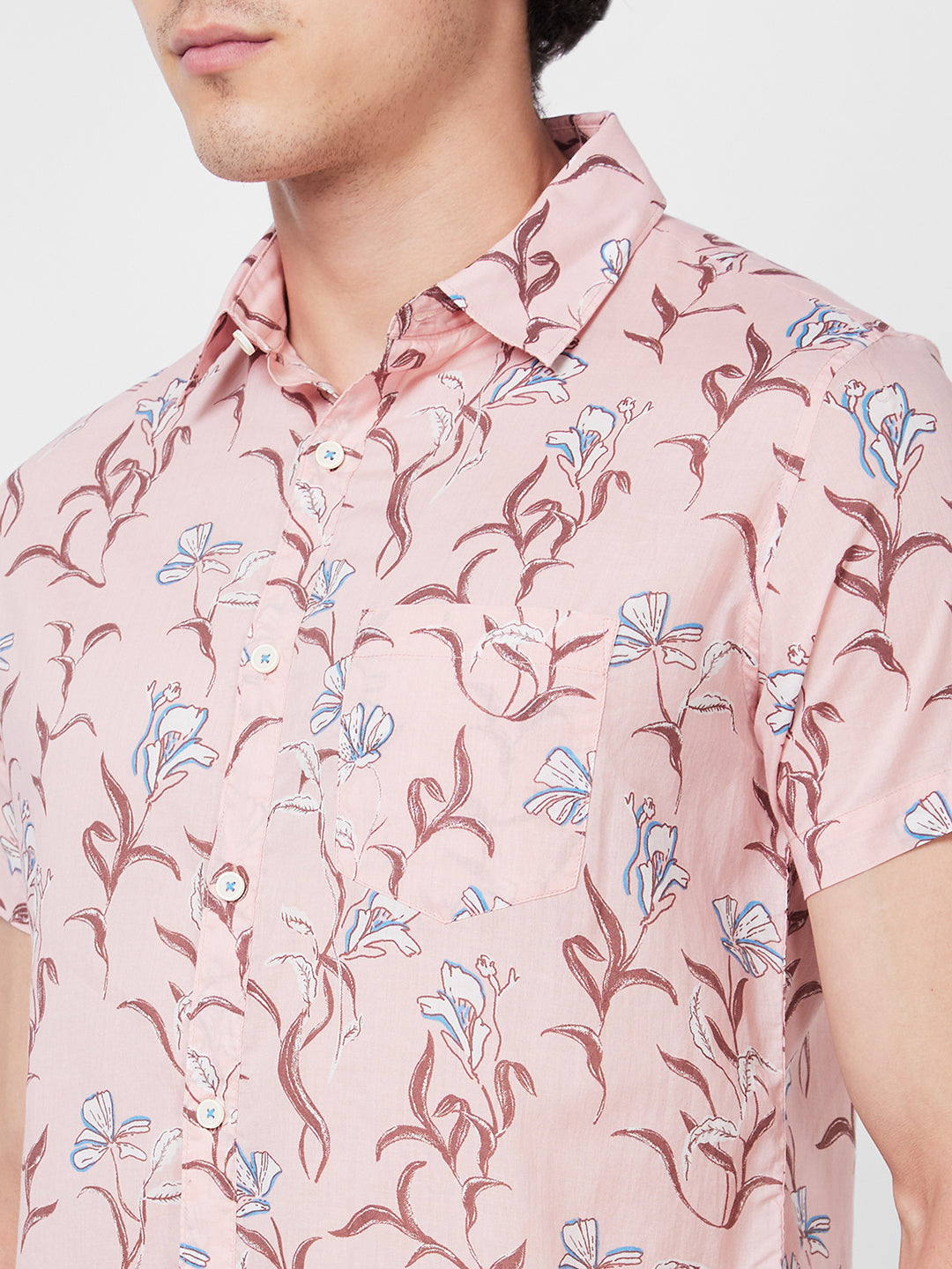 Spykar Peach PRINTED HALF SLEEVE Shirt For Men