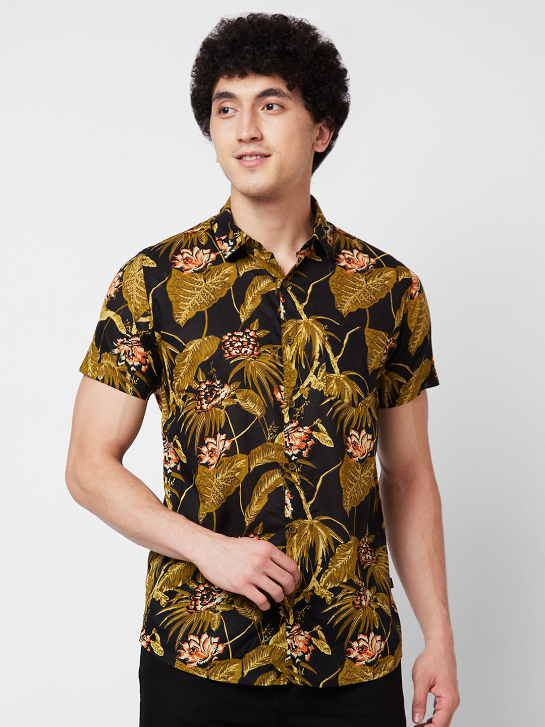 Spykar Khaki PRINTED HALF SLEEVE Shirt For Men