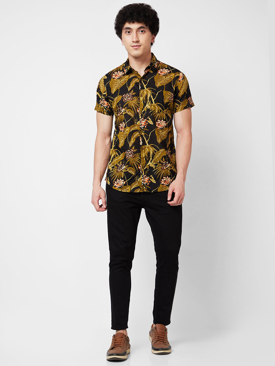 Spykar Khaki PRINTED HALF SLEEVE Shirt For Men