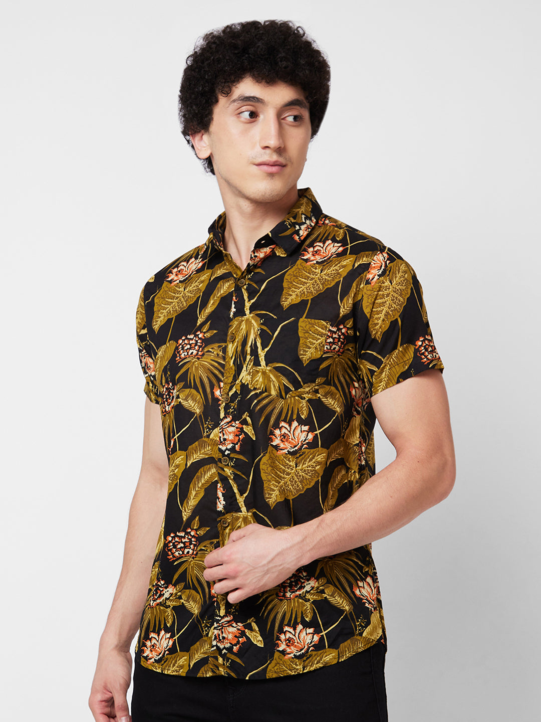 Spykar Khaki PRINTED HALF SLEEVE Shirt For Men