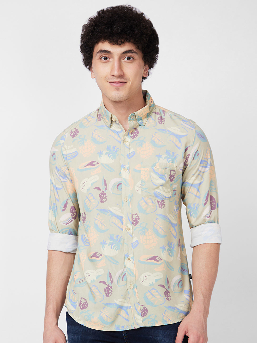 Spykar Green PRINTED FULL SLEEVE Shirt For Men