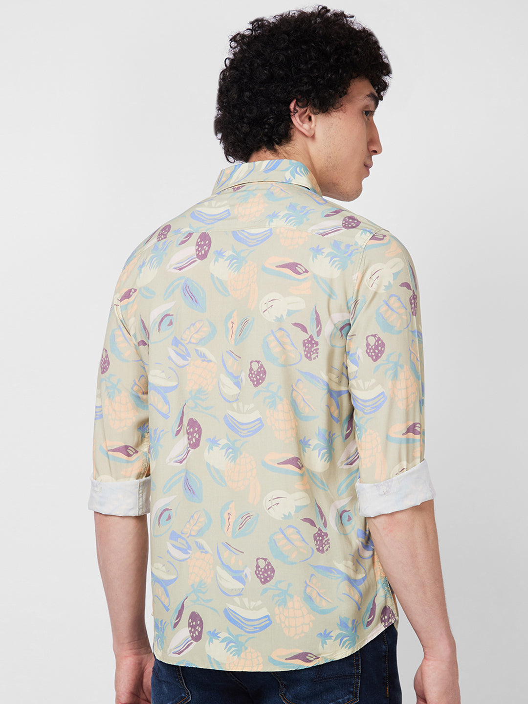 Spykar Green PRINTED FULL SLEEVE Shirt For Men