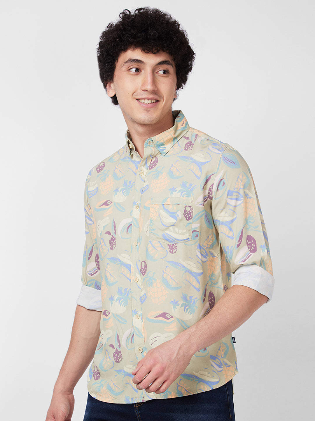 Spykar Green PRINTED FULL SLEEVE Shirt For Men