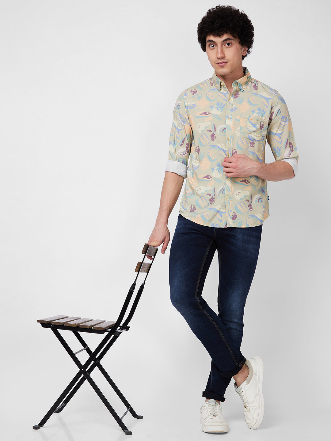 Spykar Green PRINTED FULL SLEEVE Shirt For Men