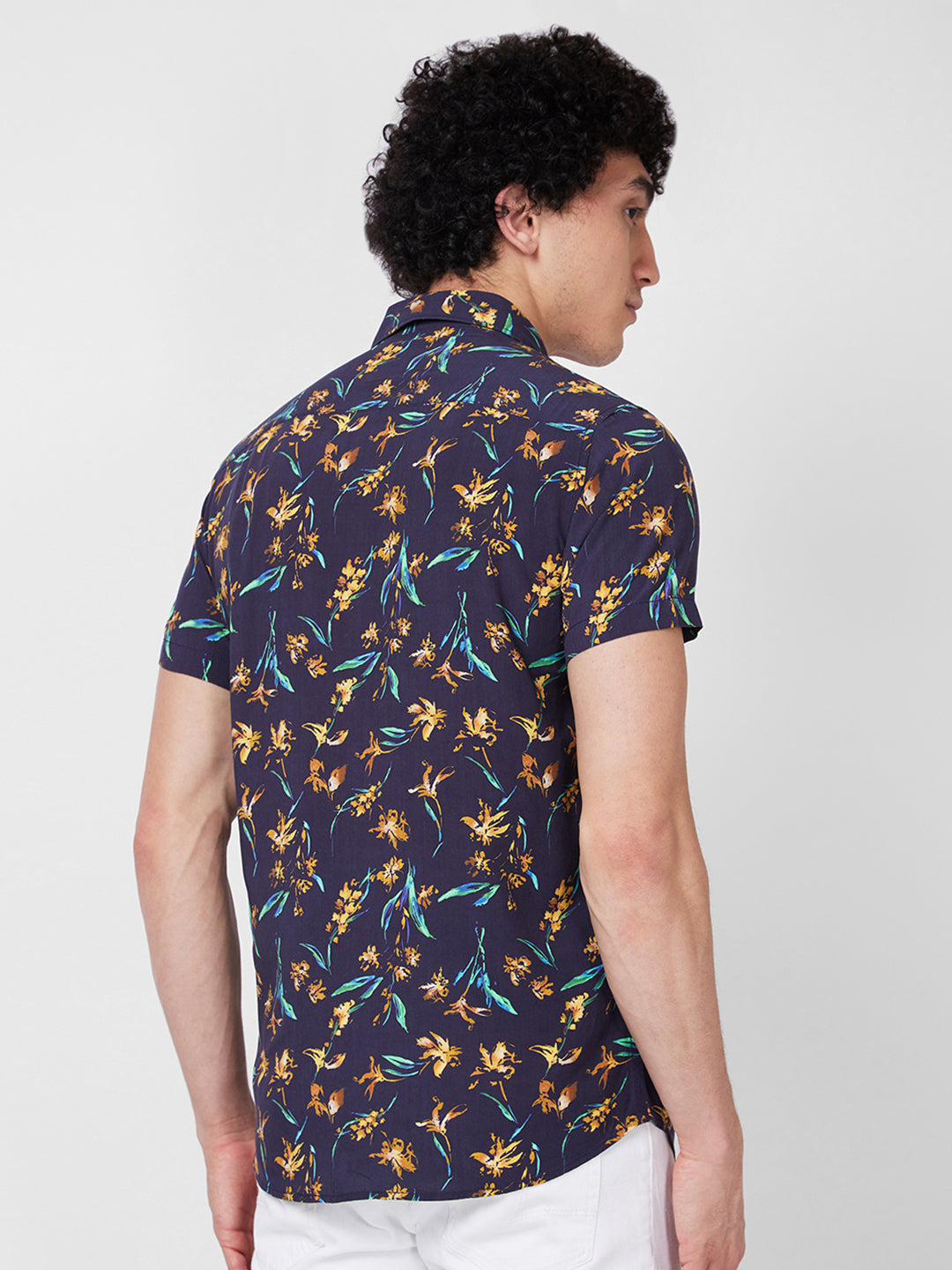 Spykar Blue PRINTED HALF SLEEVE Shirt For Men