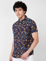 Spykar Blue PRINTED HALF SLEEVE Shirt For Men