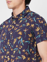 Spykar Blue PRINTED HALF SLEEVE Shirt For Men