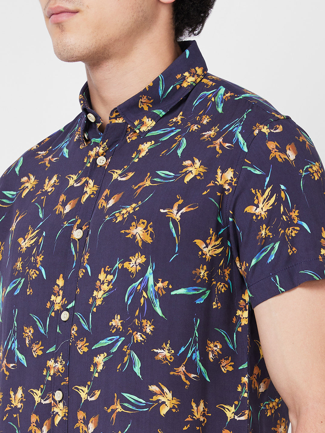 Spykar Blue PRINTED HALF SLEEVE Shirt For Men